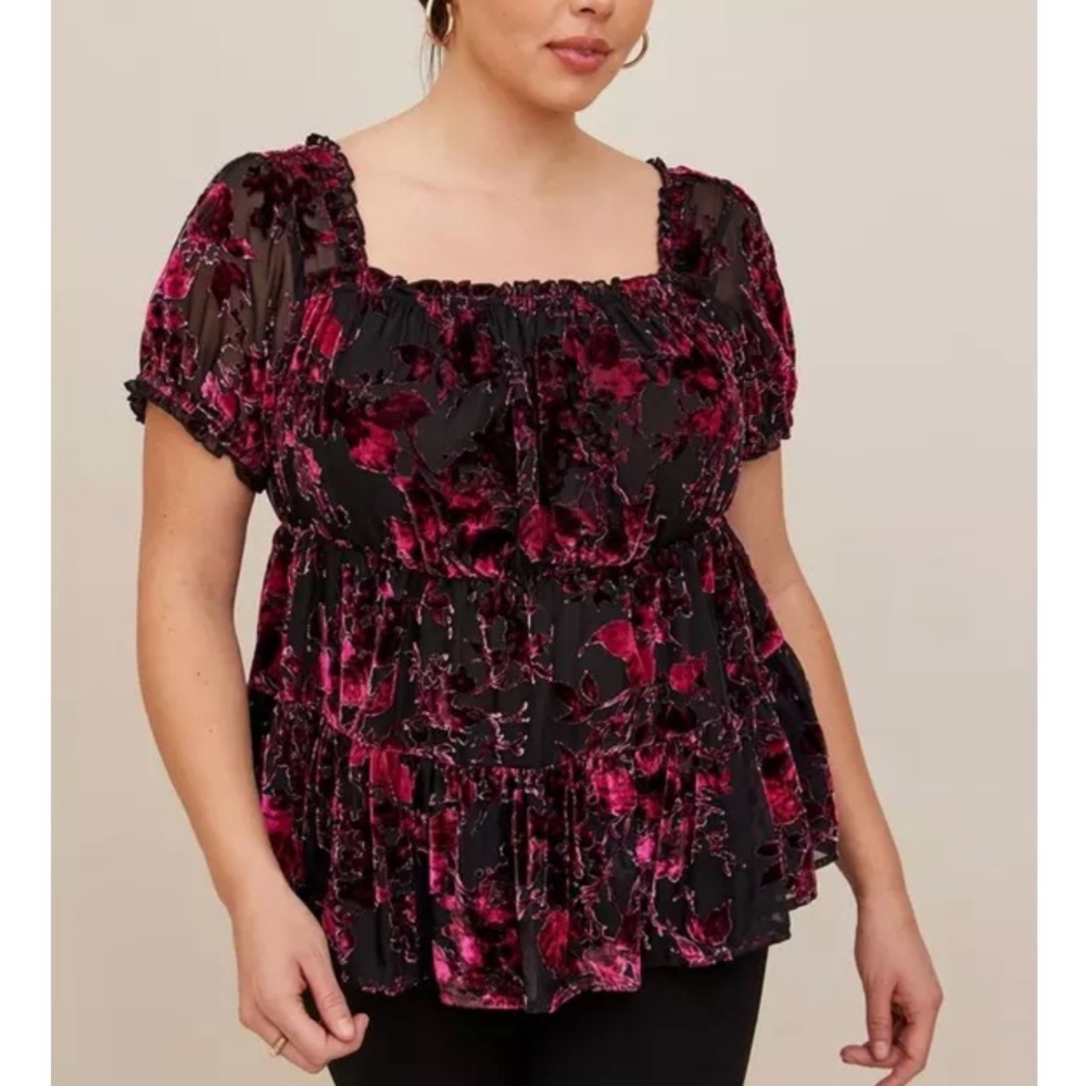 Torrid Babydoll Velvet Tiered Top